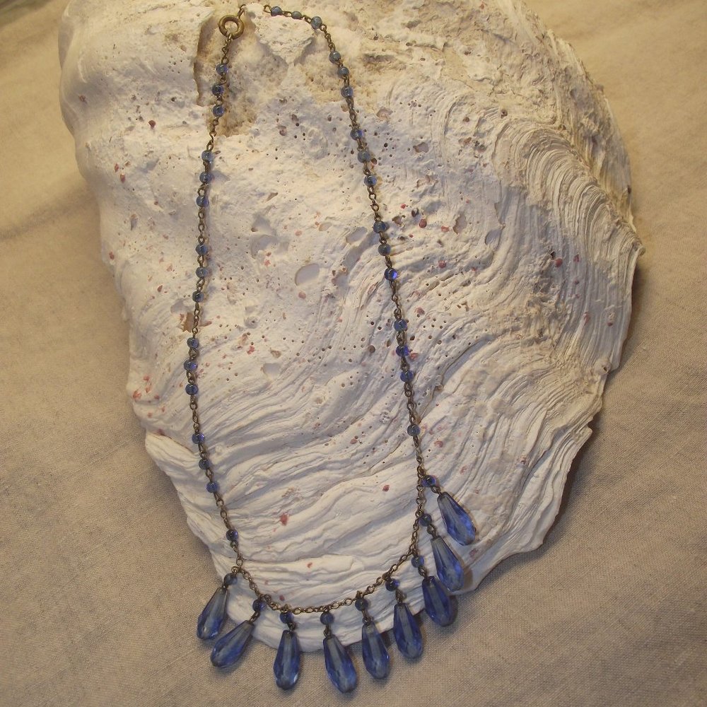 Fab Czech Glass Art Deco Necklace Blue #2